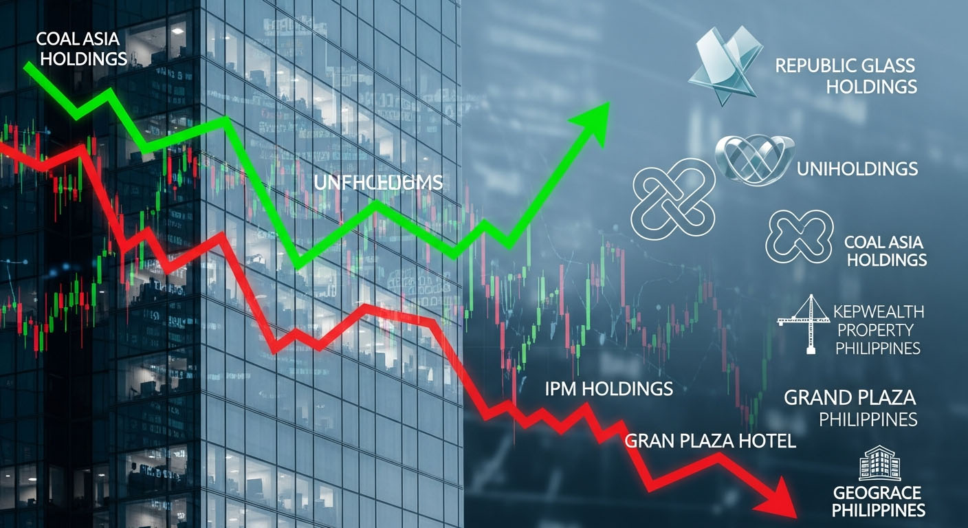 Philippine Stocks See Wild Swings: Republic Glass and Uniholdings Lead Gainers, IPM Holdings and Grand Plaza Hotel Plunge